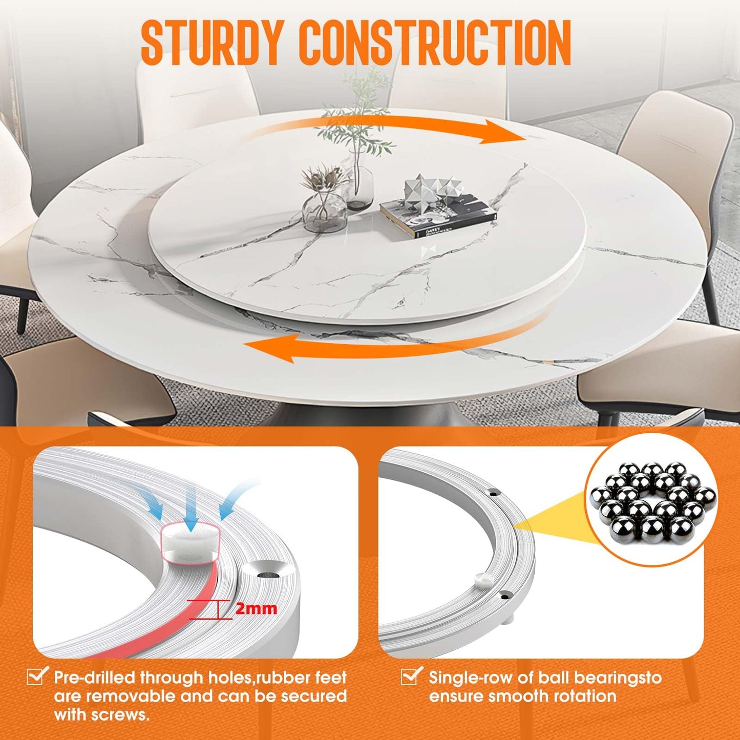 Heavy Duty Lazy Susan Turntable Bearing 8 Inch, 500lbs Capacity Rotating Swivel Plate for Round Table, Heavy Duty Swivel Base for Dining Room Kitchen