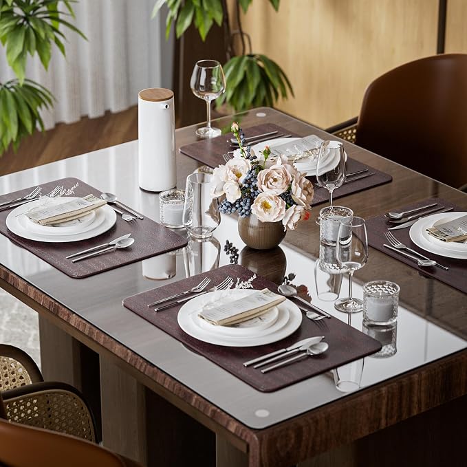 Aofmee Faux Leather Placemats Set of 6 - Waterproof - Wipeable - Washable - Heat Resistant - Anti Slip Stain Resistant Kitchen Dining Table Place Mats, Suitable for Indoor & Outdoor Use, Easy to Clean