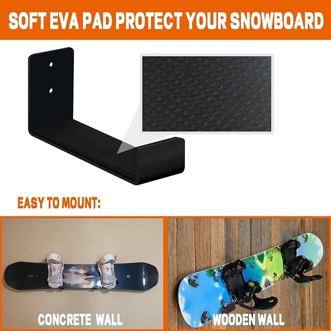 Poskad Snowboard Wall Rack,Ski Wall Mount Display, Home and Garage Snowboard Storage,Solid Aluminum Shelf Brackets.
