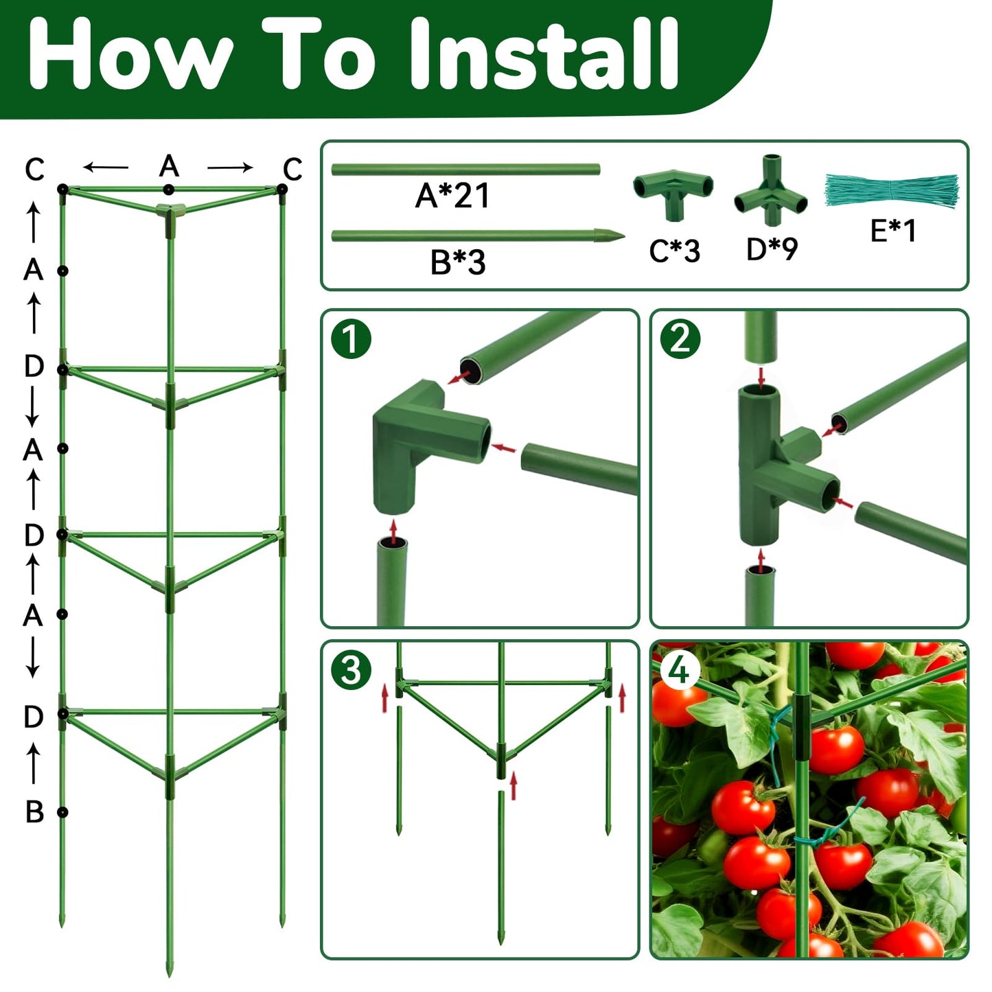 ZeeDix 65 Inch Tall Tomato Cages for Garden, 2 Pack Heavy Duty Large Plant Support Stakes for Heavy Climbing Vegetables, Adjustable Tomato Trellis for Pots & Outdoor Raised Garden Beds