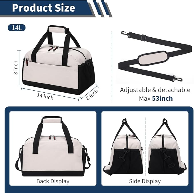 Small Gym Bag with Wet Pocket - 14 inch Mini Duffle Bag for Men & Women Lightweight Carry On Bag for Travel Sport - Beige