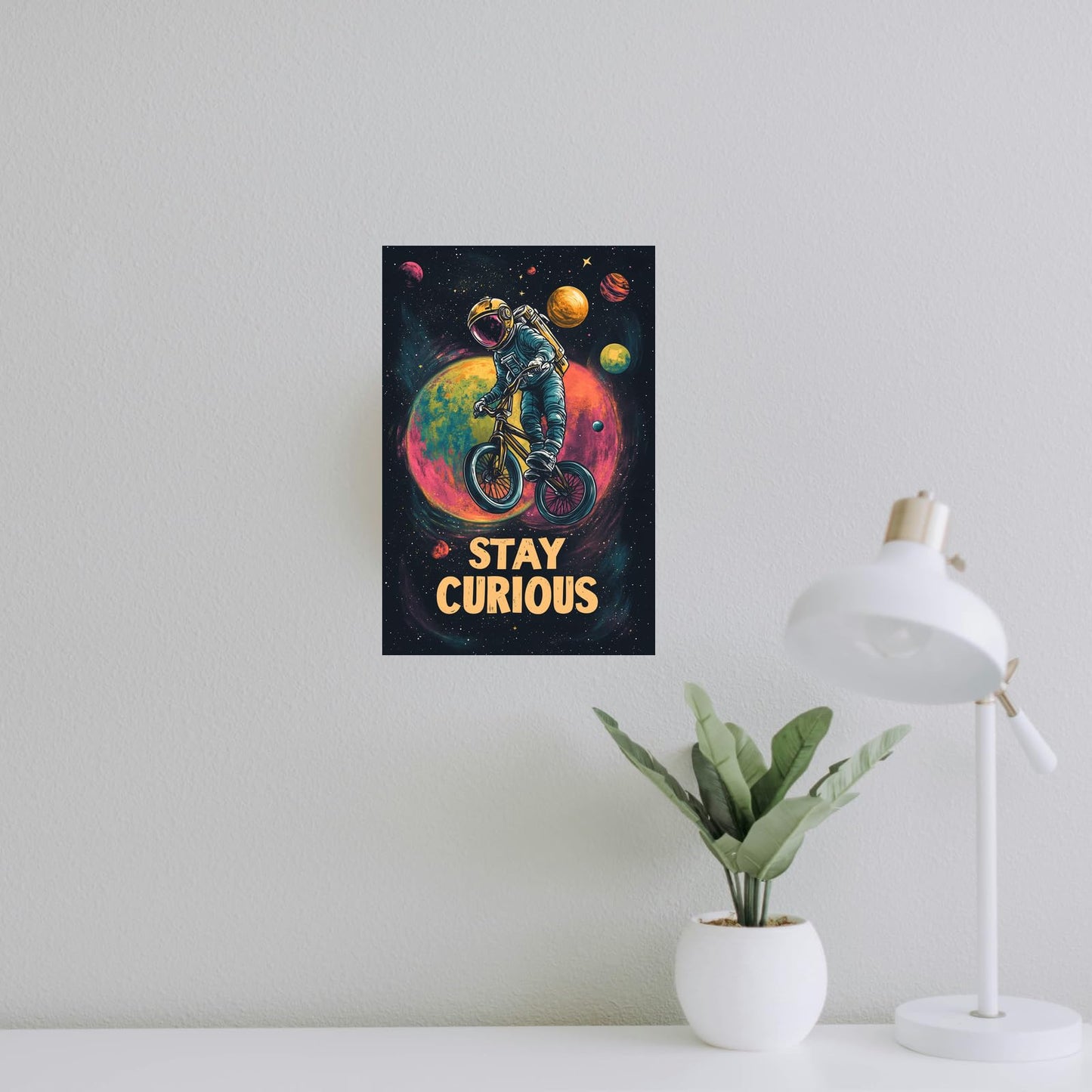 Korrazi Astronauts-Signs Outer-Space Metal-Arts Universe-Poster, Stay Curious, Space Planet Positive Wall Decor Plaque for Boys Kids Nursery, Game room 8 X 12 Inches