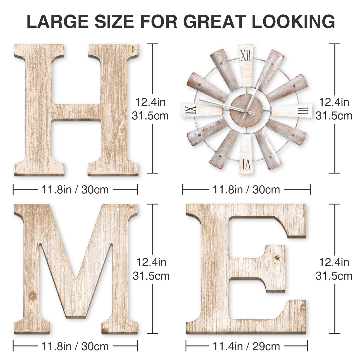 ZAZIWZ Farmhouse Home Signs with Windmill Clock Wall Decor Rustic Home Letters Wall Art for Living Room Kitchen Entryway Dining Room Bedroom (water-white)