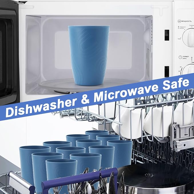 PYRMONT Wheat Straw Cups 16 Oz Alternative Plastic Cups Set of 6 Unbreakable Water Cups for Kitchen Dishwasher & Microwave Safe Drinking Cups for Camping,Office,RV Stackable Cups-Darkblue