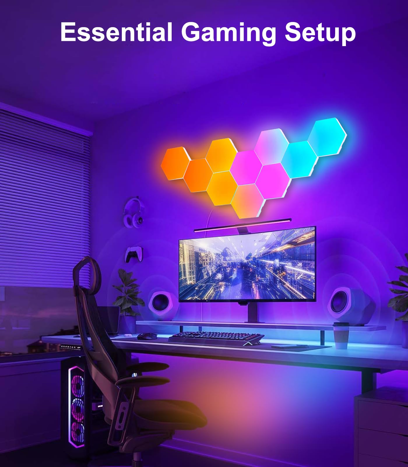 Large Hexagon LED Lights for Bedroom, Smart Home Gaming LED Wall Lights RGB-IC Gaming Room Decor Work with Alexa Google Assistant, Voice/App Control, Music Sync, DIY Modular Light Panels, 10 Pack