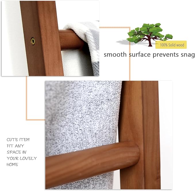 FUIN 6ft Wooden Brown Blanket Ladder Living Room Decorative Wall Leaning Farmhouse Quilt Display Holder Rustic Wood Towel Rack for Bathroom