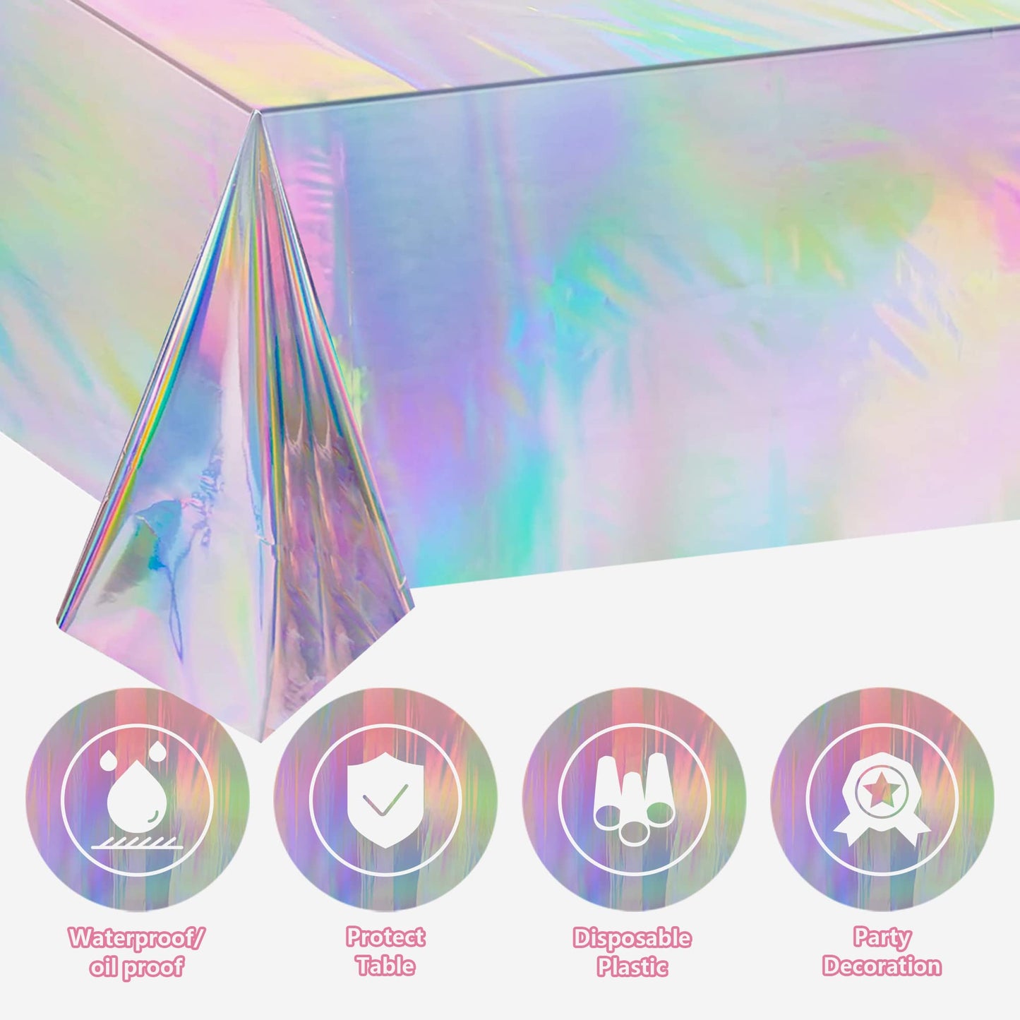 OHOME 4 Pack Iridescence Plastic Tablecloths Disposable Galentines Day Decorations New Years Birthday Disco Bachelorette Bridal Wedding Rainbow Iridescent Party Decorations 54" x 108"