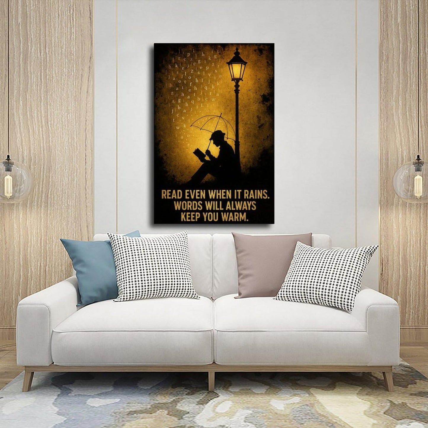 BMtyDG Readers on A Rainy Night, Ink Painting Style Literary Silhouette Canvas Poster Wall Art Prints Room Aesthetic Murals Bedroom And Living Decorations Frame 12x18inch