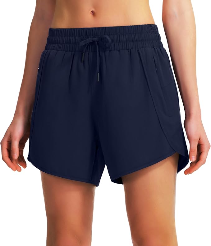 Ksmien Women's 5" Athletic Running Shorts Quick Dry Lightweight Workout Gym Shorts with Zipper Pockets UPF 50+