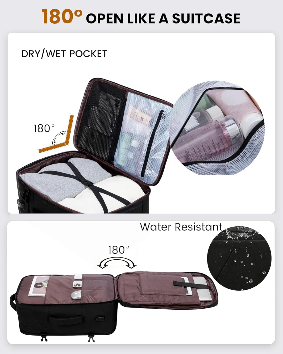 Backpack, 40L 3 Packing Daypack LOVEVOOK Travel Carry on Large Personal Item Travel Bag for Men & Women Flight Approved