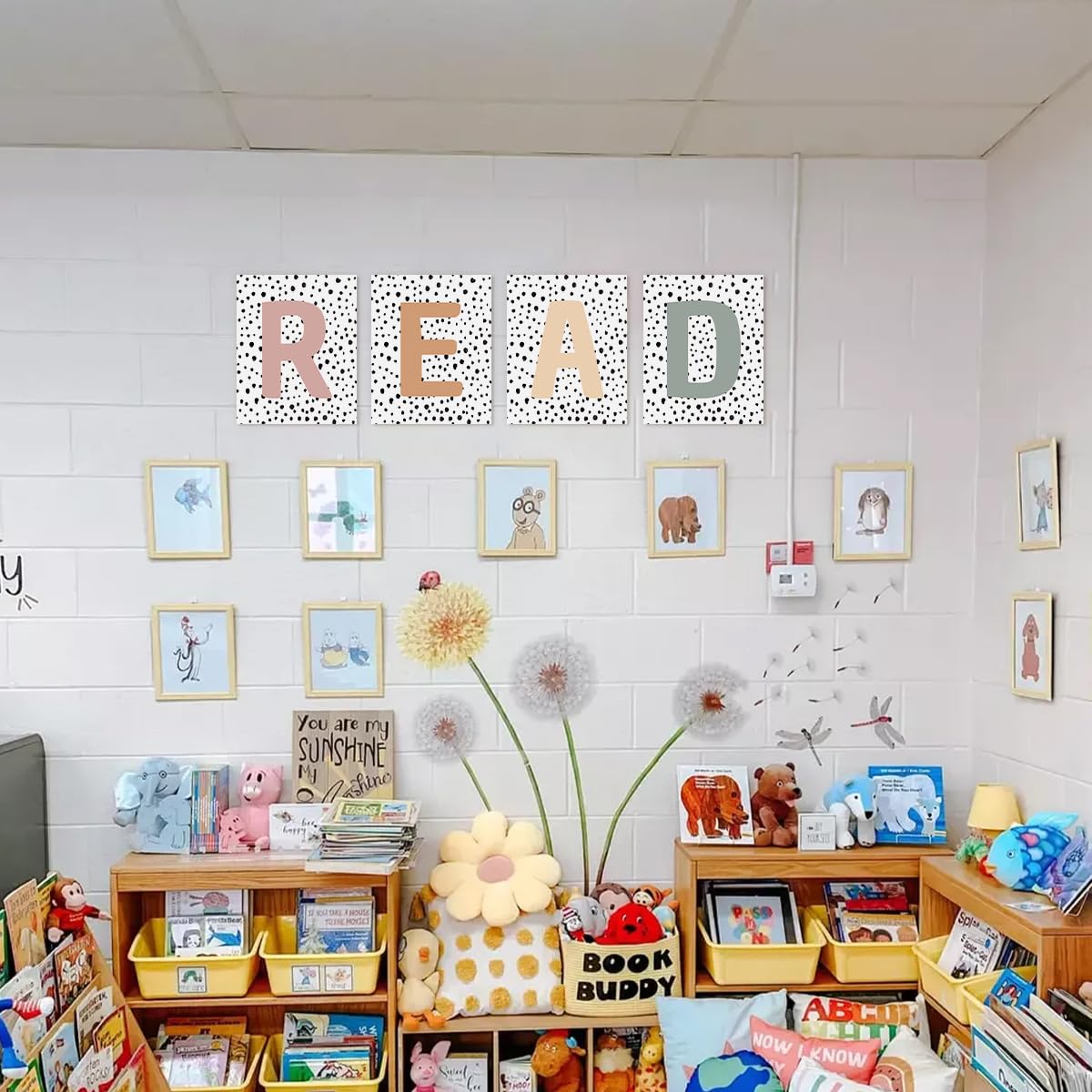 PLKMN Classroom Decor, Boho Classroom Must Haves Homeschool Decor Set of 4, Reading Nook Read Signs for Library Kindergarten 8x10 (Unframed)
