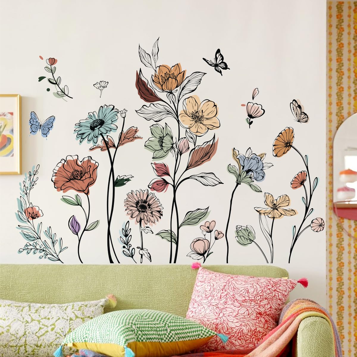 Runtoo Boho Flower Wall Decals Simple Wildflower Floral Wall Stickers for Girls Bedroom Nursery Home Decor