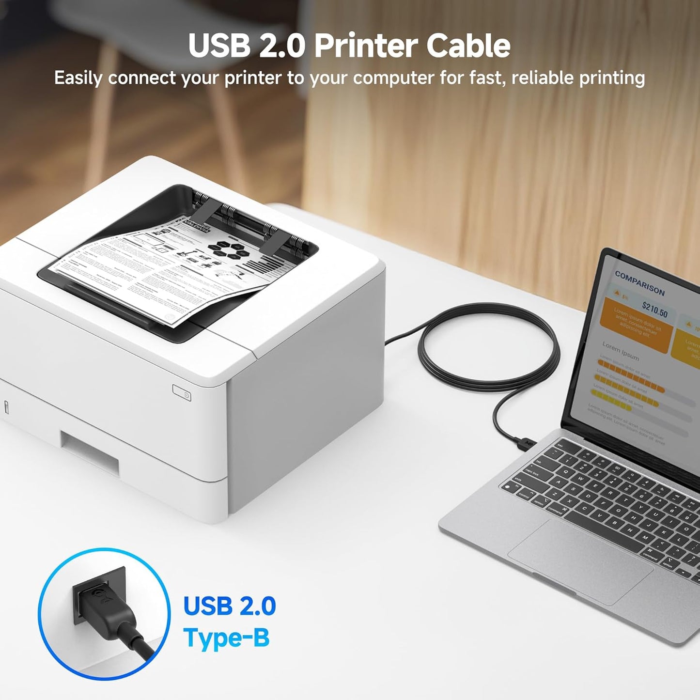 3-Pack 3ft, Cable Matters Short USB Printer Cable - USB A to B Cable, Compatible with Printer, External Hard Drive