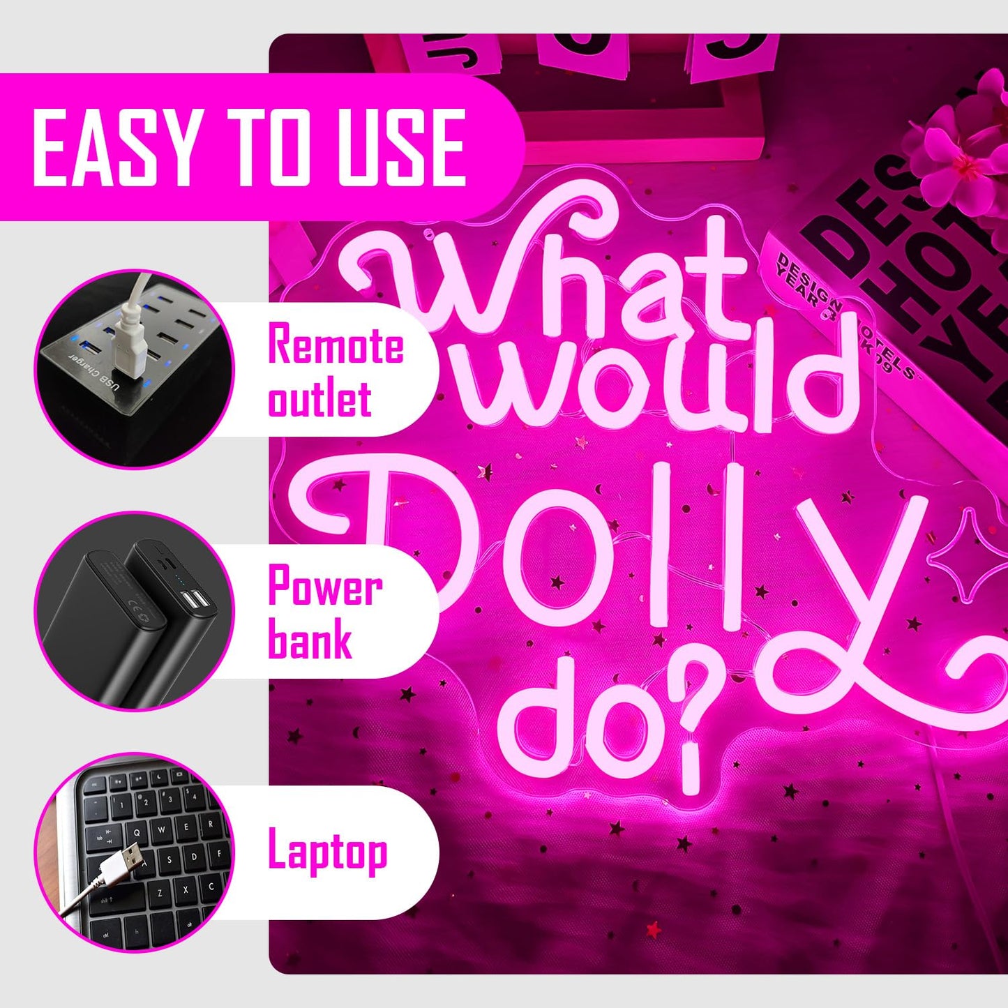 What Would Dolly Do Neon Sign for Wall Decor Cowboy Neon Led Sign Dimmable Inspired Neon Light Up Sign for Home Bedroom Decor Girls Themed Party Cowgirl Birthday Gift