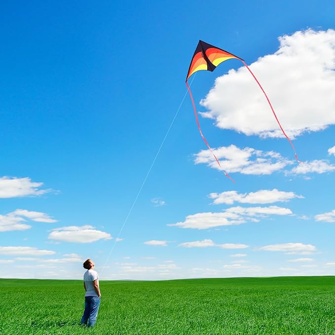 Large Delta Kite for Kids & Adults - Easy to Fly Outdoor Kites for Kids Ages 8-10, Perfect for Beach & Family Activities, Includes Line & Handle
