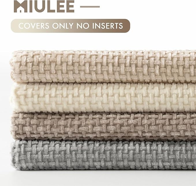 MIULEE Pack of 4 Couch Throw Pillow Covers 22x22 Inch Neutral Beige/Brown Soft Decorative Chenille Pillow Covers Farmhouse Accent Cushion Covers for Boho Spring Home Decor Sofa Bedroom Living Room