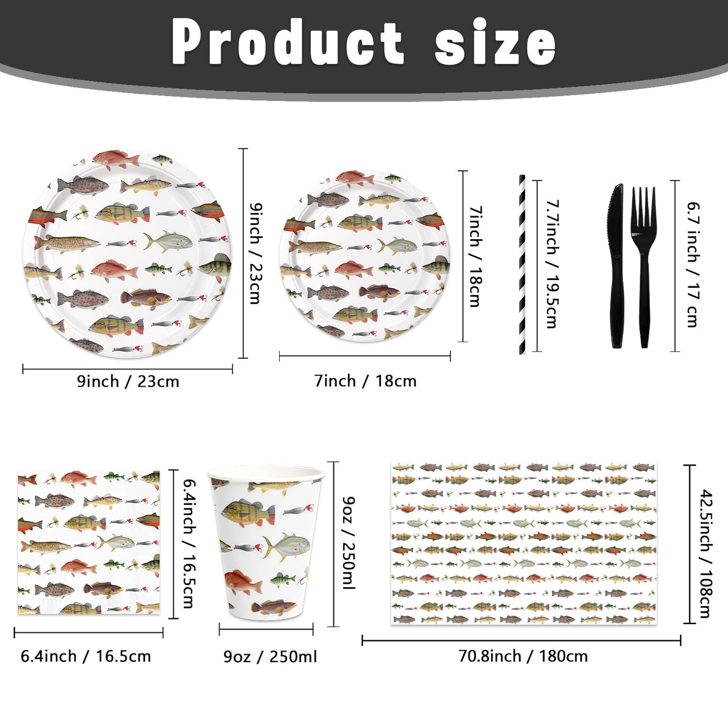 141Pcs Fishing Happy Birthday Party Decorations Fishman Birthday Plates and Napkins Forks Cups Cutlery Tablecloch Supplies Serve 20 Fishing Themed Party Tableware Set Decorations for Baby Shower Decor