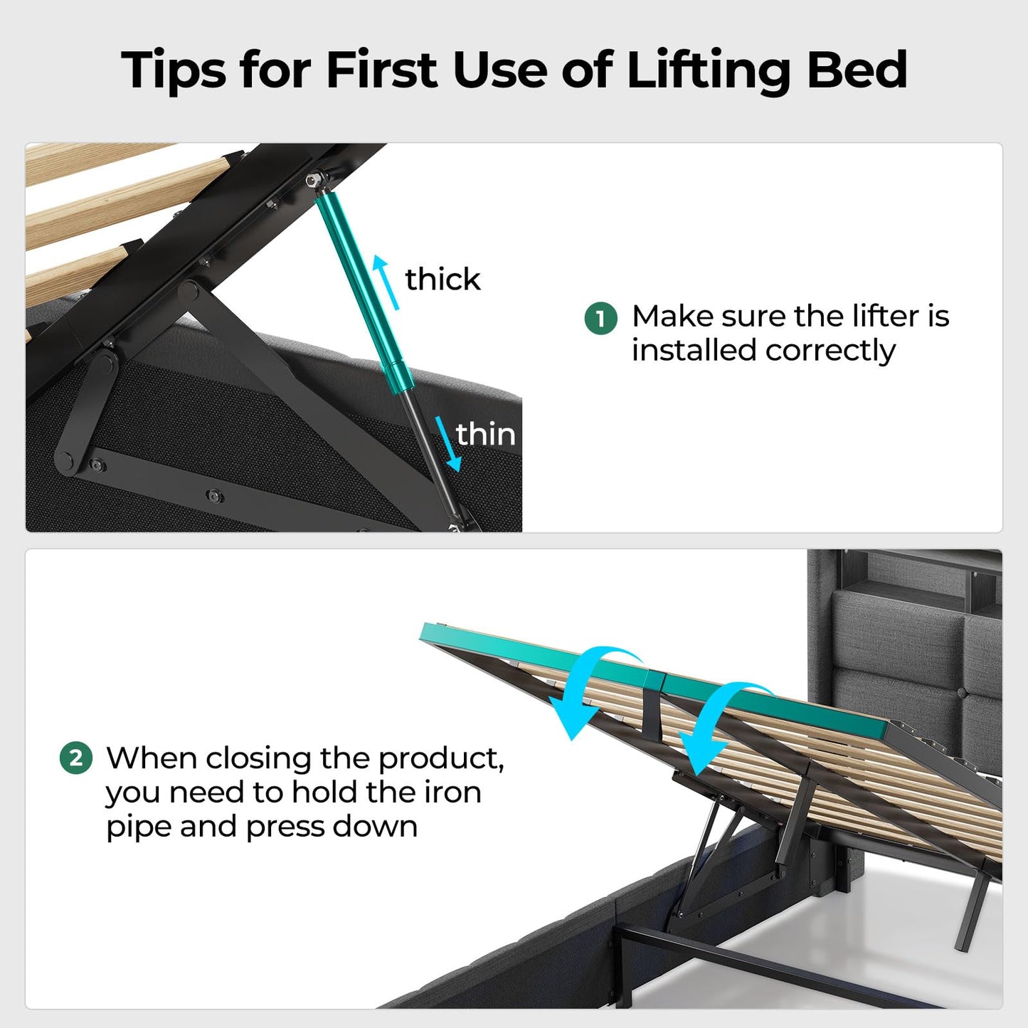 Rolanstar Bed Frame Full Size with Lift Up Storage, Charging Station & LED Lights, Upholstered Storage Headboard, Heavy Duty Wooden Slats, No Box Spring Needed, Noise Free, Easy Assembly, Black