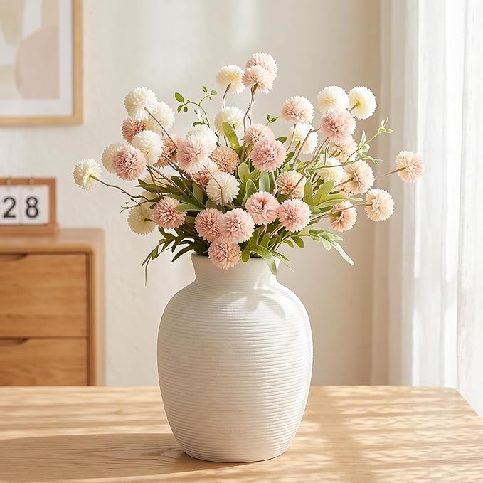 Ceramic Flower Vase Home Decor, 8in White Waterproof Pottery Rustic Vases, Flower Terracotta Vases for Farmhouse Table Centerpieces, Home Decor, Living Room