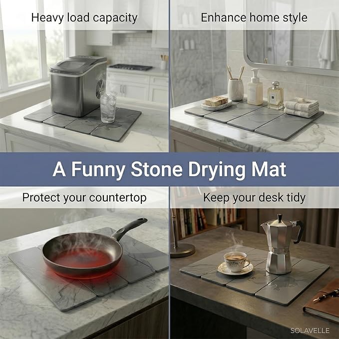 Stone Drying Mat for Kitchen Counter,24"×16" Diatomaceous Earth Dish Drying Mat, Absorbent Drying Stone Mat for Modern Kitchen Countertop (Dark Gray, Large)