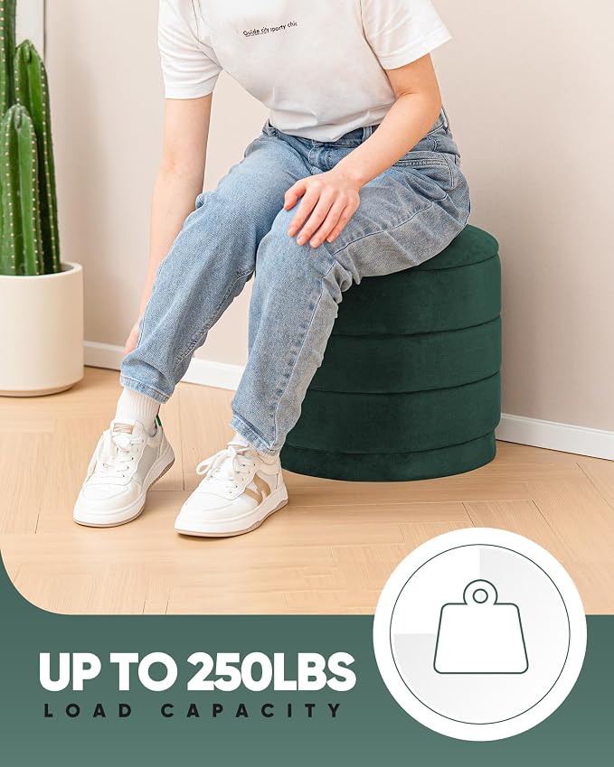 B FSOBEIIALEO Round Velvet Storage Ottoman with Tray, Folding Ottoman with Storage Coffee Table Foot Rest for Dorm Room, Living Room Bottle Green, 15.35"x15.35"x14.57"