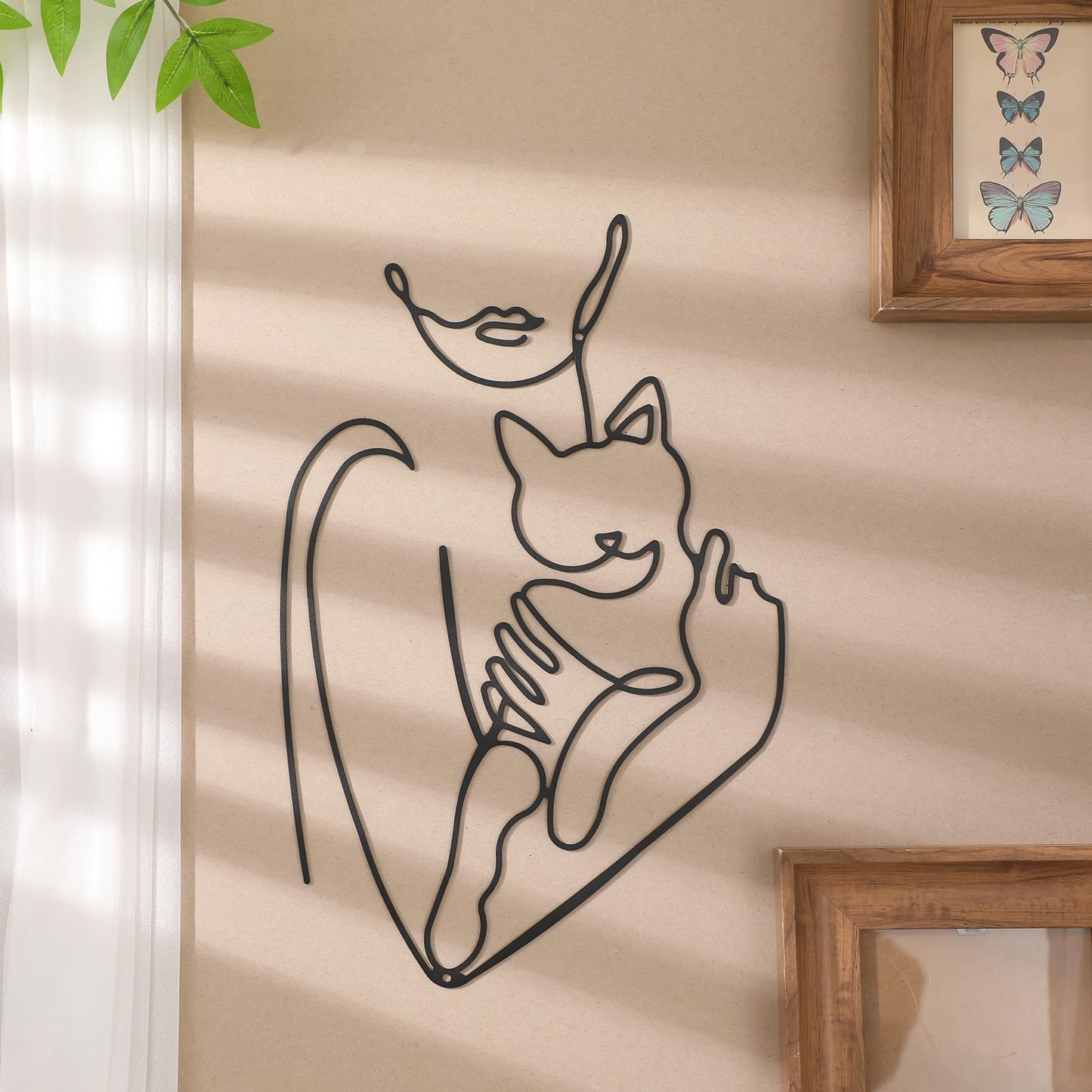 Otoolling 3 Pcs Black Metal Cat Wall Art Decor Women Cats Decor for Cat Lovers Metal Minimalist Girls & Cats Line Drawing Wall Art for Bedroom Living Room Bathroom(Classic)