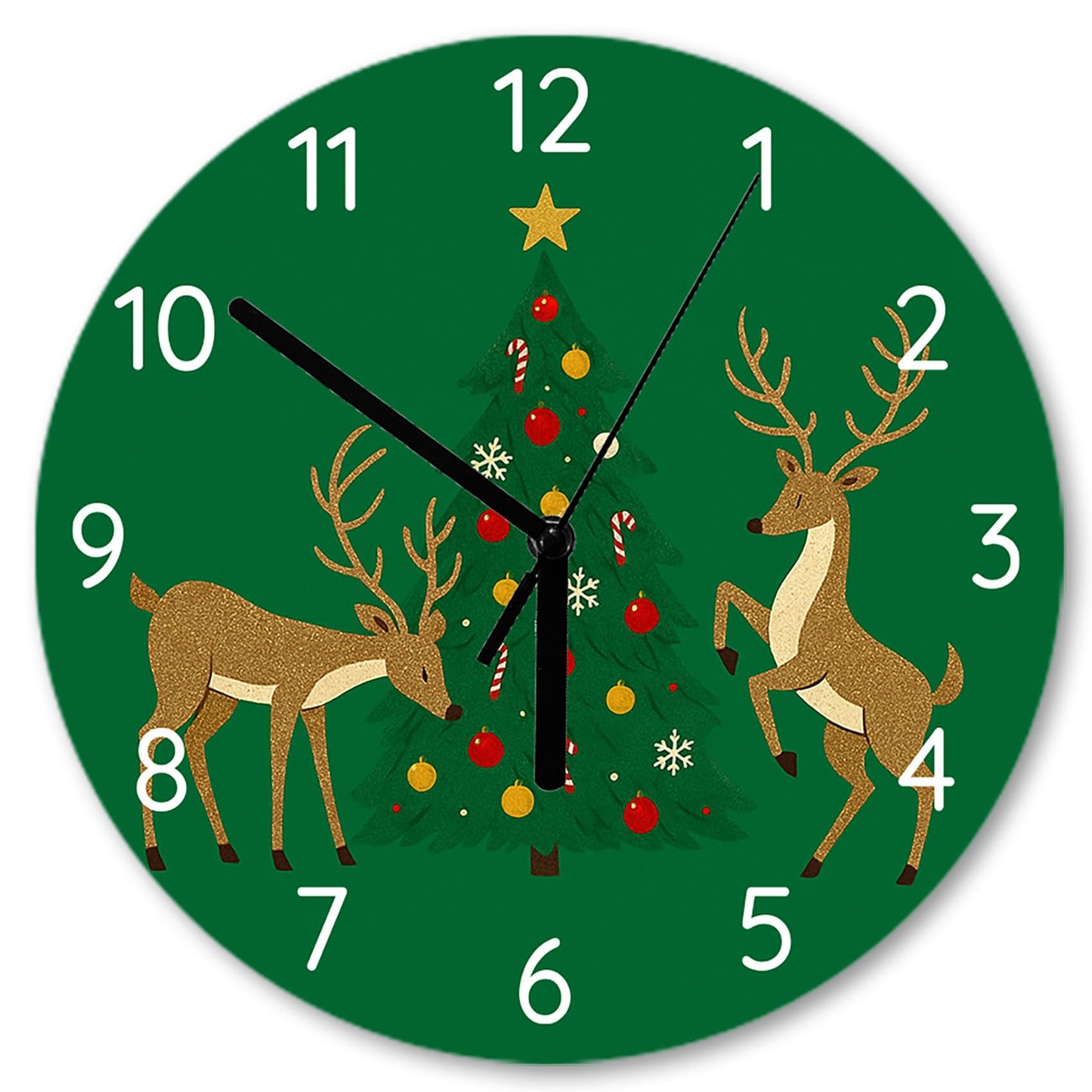 Ivyyvi Green Christmas Wall Clock 11.6 Inch Non-Ticking Silent Battery Operated Round Wall Clock Xmas Decor Clocks for Home Office School Kitchen Bedroom Living Room Funny