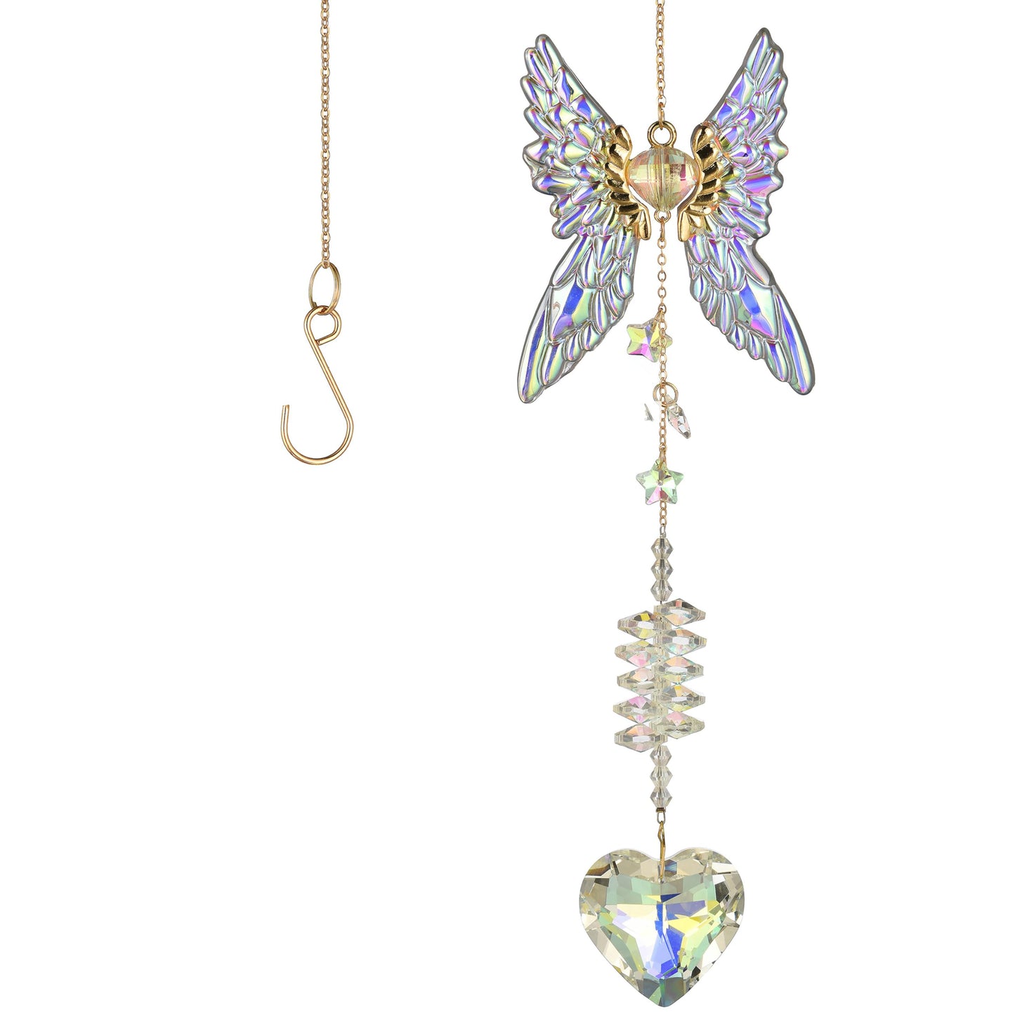 Crystal Angel Wing Suncatcher Hanging Decor - Sparkling Rainbow Maker for Window & Home, Ideal Gift for Holiday, Birthday & Housewarming (Angel's Light)