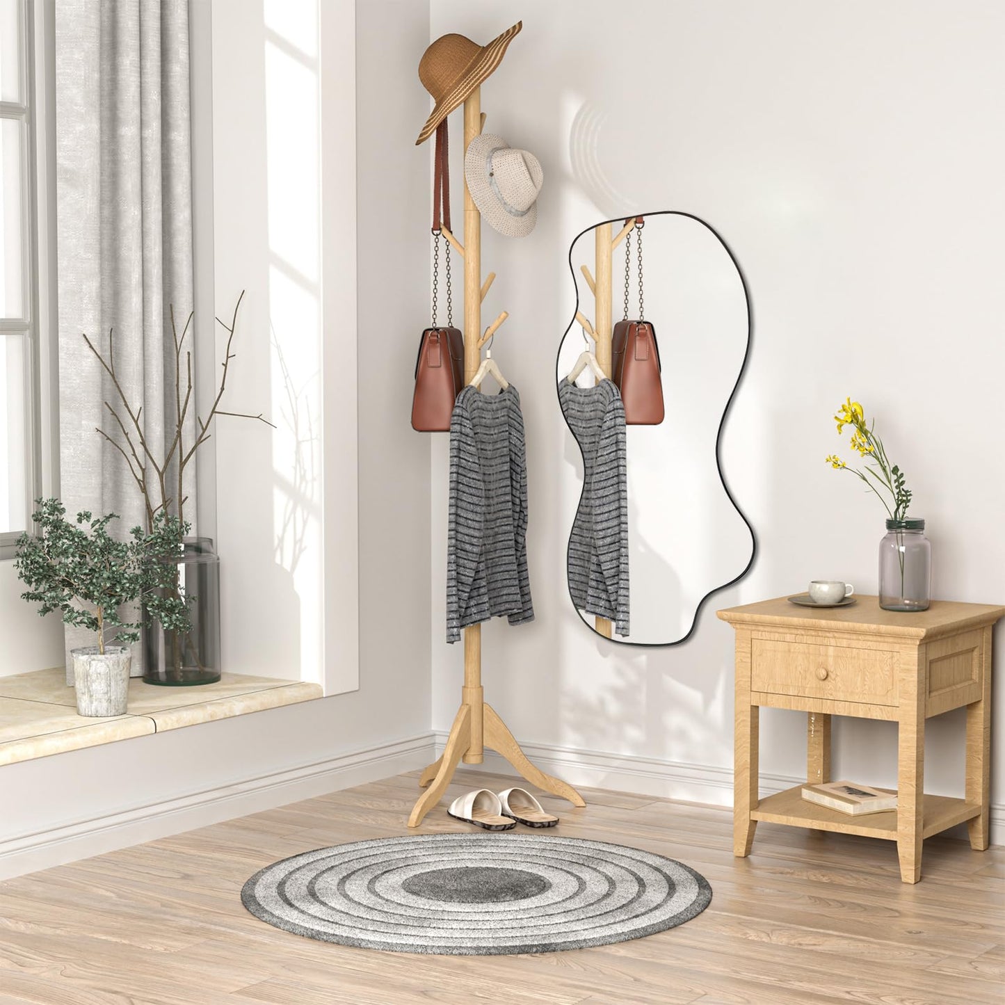 POZINO Irregular Mirror, 47.2"x21.6" Asymmetrical Frameless Mirror, Abstract Wall Mirrors, Modern Odd Shape Mirrors for Living Room Bathroom Bedroom Entryway, Hangs Vertically or Horizontally