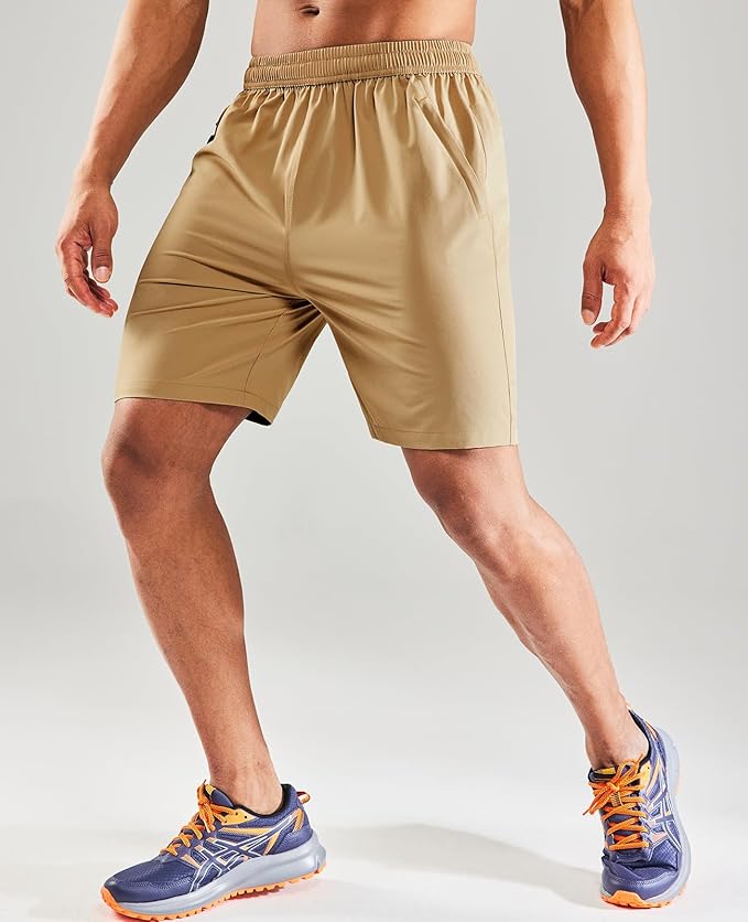 MIER Men's Quick Dry Running Shorts with Zipper Pocket, Elastic Waist Athletic Workout Exercise Fitness Shorts, 7 Inch