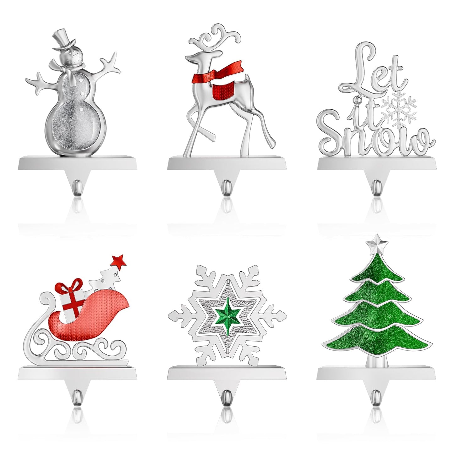 Homyplaza Christmas Stocking Holders for Mantle Weighted Metal Stocking Hangers Hooks for Fireplace Christmas Decorations (Set of 6)