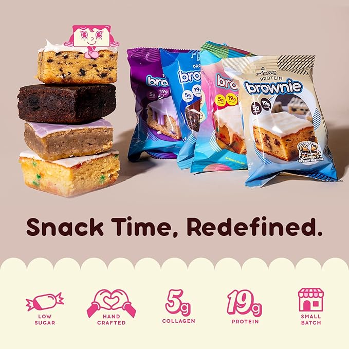 Prime Bites Protein Brownie from Alpha Prime Supplements | High Protein, Collagen Fortified Low Sugar Treat | Delicious Snack | 12 Bars per Box (Variety Pack)