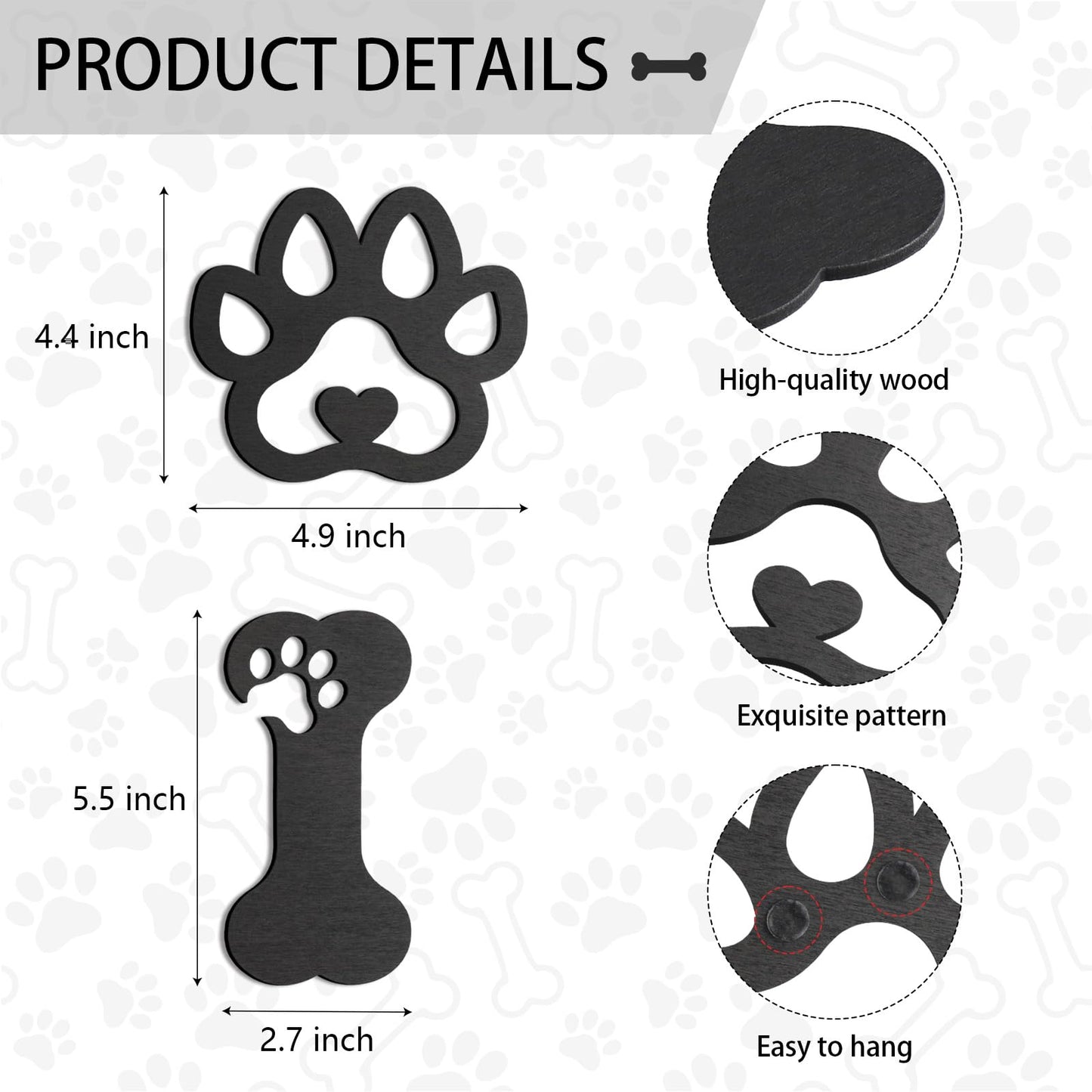 OYEFLY 4 Pcs Dog Room Decor,Wood Black Paw Prints Wood Wall Art (style 2)