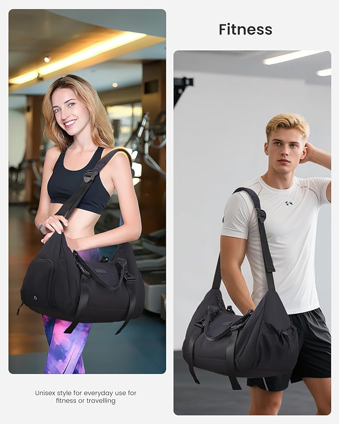 LOVEVOOK Gym Bag for Women Men, duffle bag for travel with shoe compartment, Small Gym Tote Dry Wet Separation, Multipurpose Weekender Overnight Bag, Lightweight Carry On Bags, Black