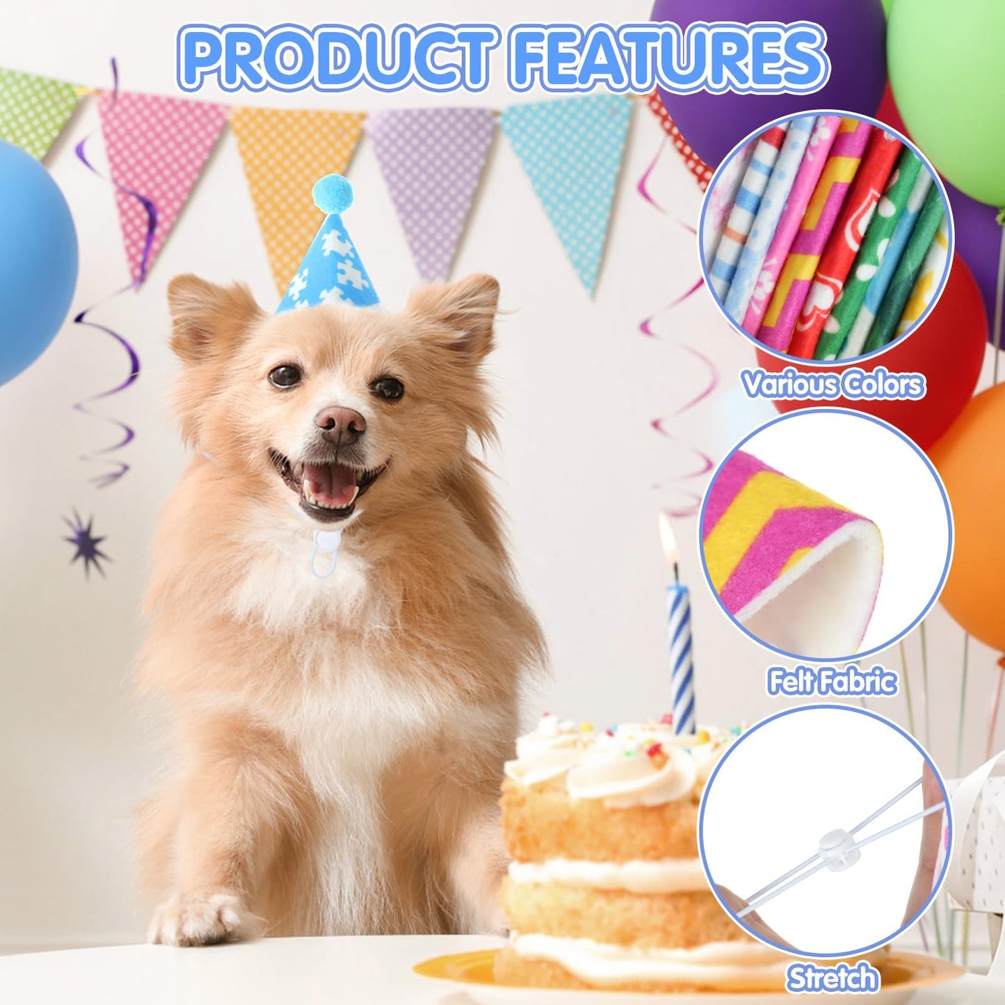12 Pcs Mini Party Hats for Stuffed Animals Birthday Party Felt Cone Hats Cats Dogs Rabbit Dolls Puppies Assorted Animal Party Decorations