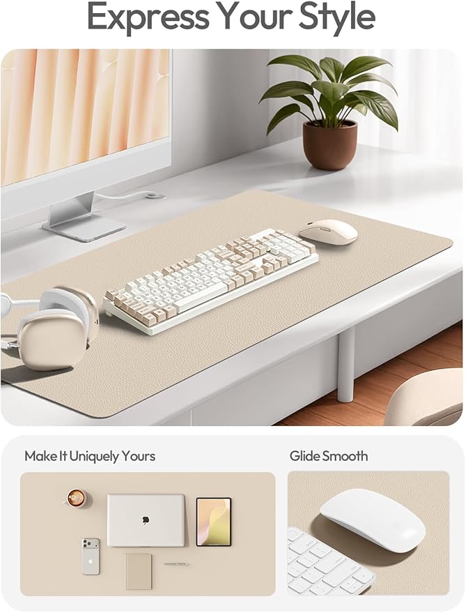YSAGi Leather Desk Protector, Office Mat, Large Mouse Mat, Non-Slip PU Leather Blotter, Laptop Desk Mat, Waterproof Writing Pad for Office and Home(Eeggshell, 42" x 17.2")