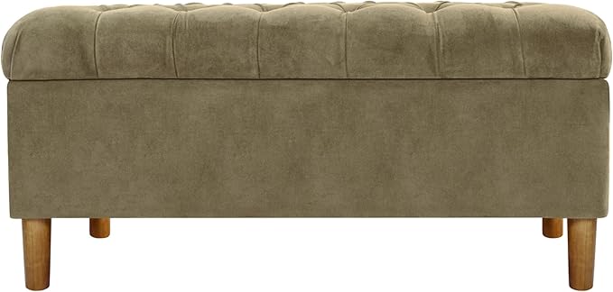Homepop Home Decor | Tufted Ainsley Button Storage Ottoman Bench with Hinged Lid | Ottoman Bench with Storage for Living Room & Bedroom,Light Sage Green Velvet
