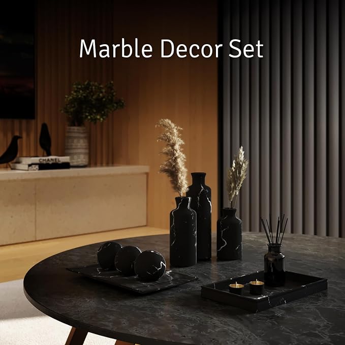 Creative Scents Black Marble Look Home Decor Bowl and Orb Set - Coffee Table Decor for Living Room - Centerpiece Table Decorations for Dining Table, Kitchen Counter, Foyer - Elegant House Decoration