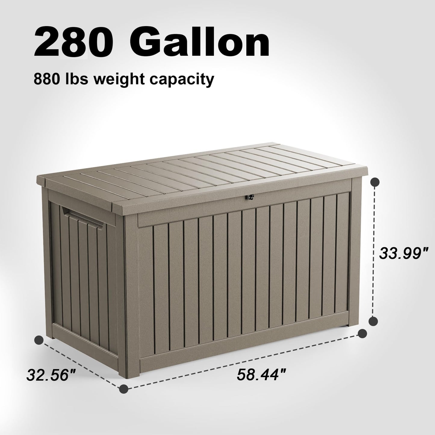 ROJIK Outdoor Storage Housing Deck Box-Waterproof Patio Furniture,Garden Tools,Cushions,Pool Accessories Storage Waterproof Resin Box with Capacity (280 Gal & Grey)