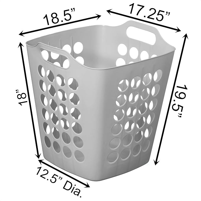 Flexible Plastic Laundry Basket - Square Storage Hamper with Side Handles for Easy Carrying - Versatile Organizer for Laundry, and Household Storage, Gray 50 Litter