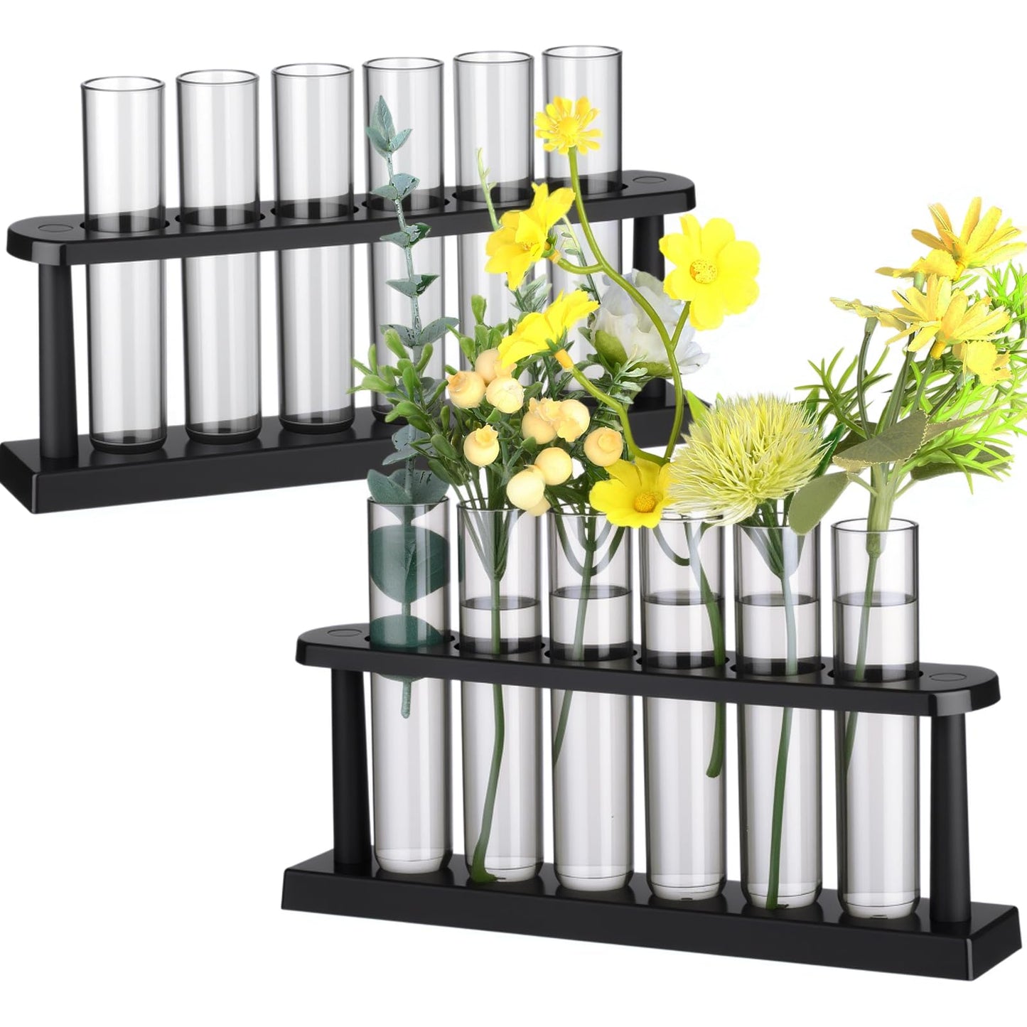Meanplan 12 Pcs Clear Gray Test Tube Vases Plant Propagation Station with 2 Holder Rack Plastic Tubes for Office Home Decoration Flower Science Parties Hydroponic Propagation