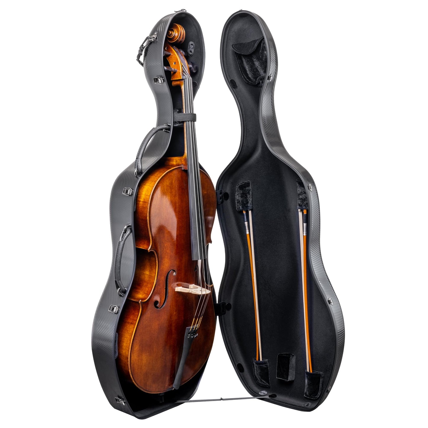 MI&VI CP-7006WB Pure Poly Carbon Fiber Cello Case 4/4 Hard Shell 11.5lb (Full Size) with Wheels | Carry Straps | Rigid Protection | Tough Shell (Black + Bag)