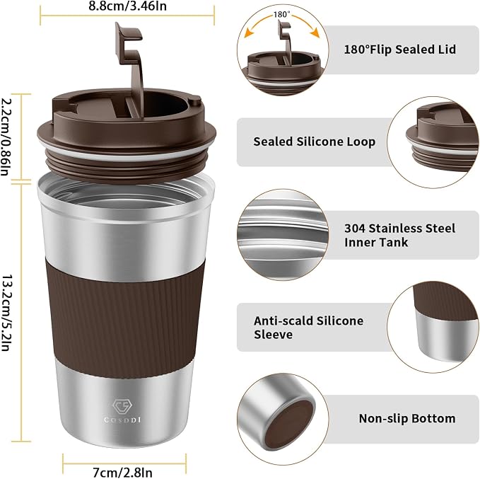 CS COSDDI 12 oz Stainless Steel Vacuum Insulated Tumbler - Coffee Travel Mug Spill Proof with Lid - Coffee Cups for Keep Hot/Ice Coffee,Tea and Beer