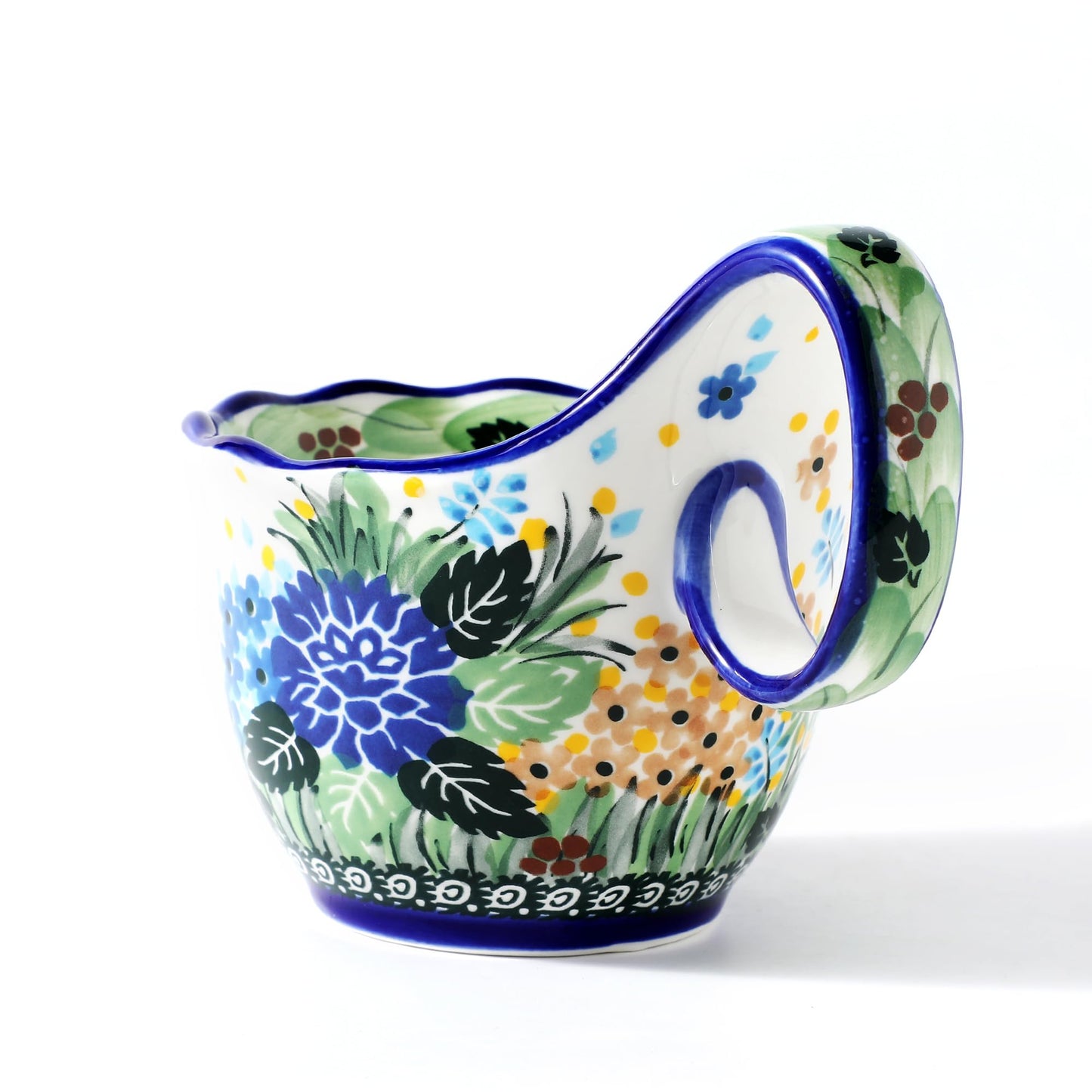 ALMA 2025 Updated Decorative Pottery Soup Bowl Microwave Safe,Large Ceramic Soup Bowl with Loop Handle,Ceramic Cereal Bowl for Soup,Snack,Chip,Stew,Ice cream-Spring Splendor Theme