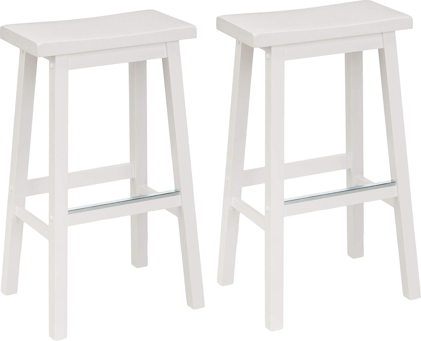 Amazon Basics Solid Wood Saddle-Seat Counter Height Bar Stools for Kitchen Island and Home Bar with Footrest, 29-Inch Height, White, Set of 2