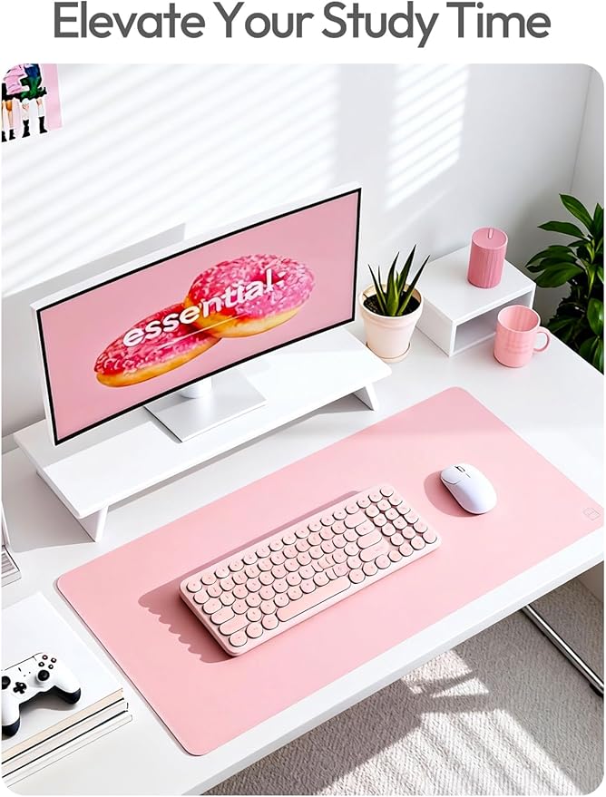 YSAGi Leather Desk Protector, Office Mat, Large Mouse Mat, Non-Slip PU Leather Blotter, Laptop Pad, Waterproof Writing Pad for Office and Home (Light Pink, 23.6" x 13.8")