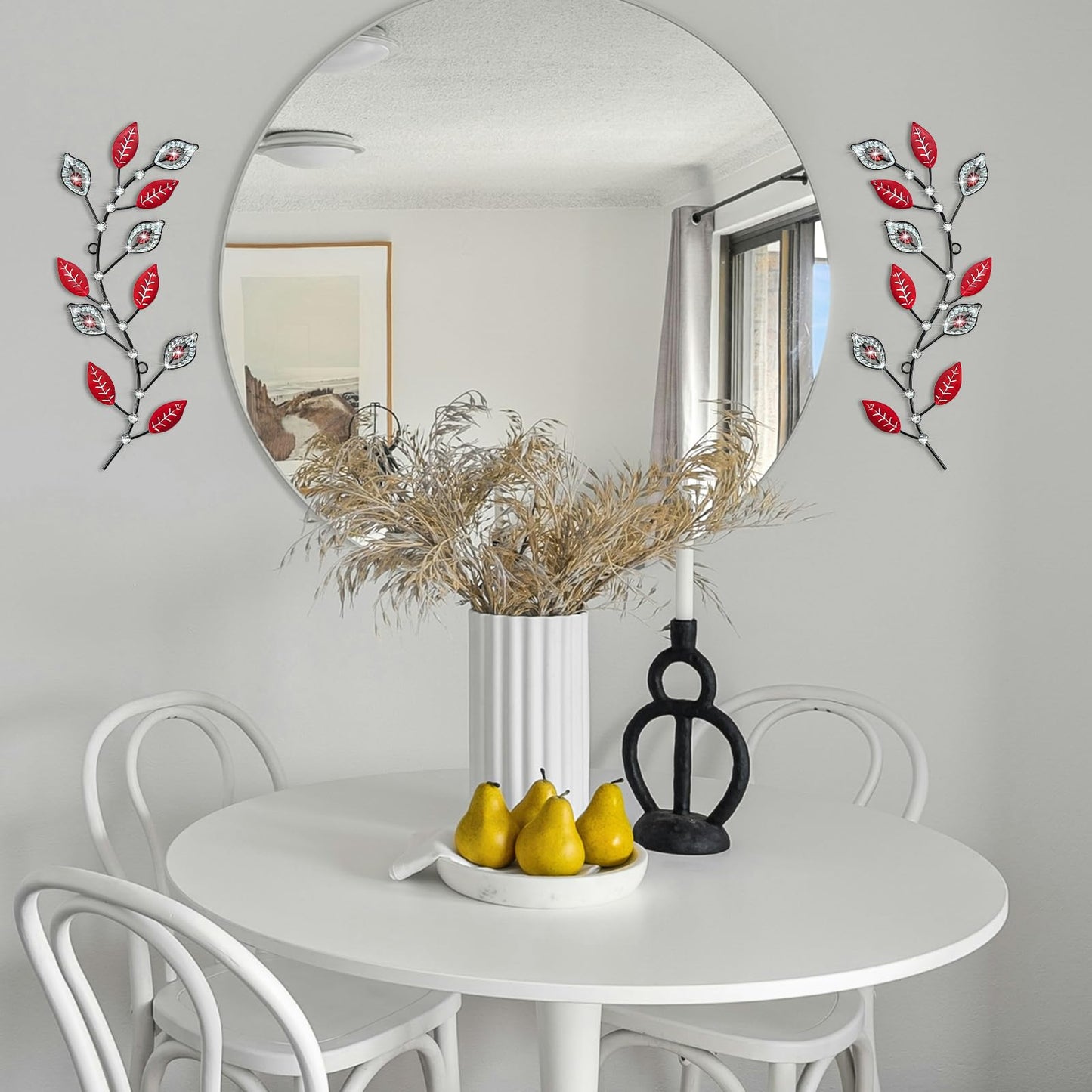 sxnzequnze 2 Sets Leaf Wall Art for Home Metal Bling Rhinestones Ready to Hang Tree Branch Leaves Olive Vine Wrought Iron Hanging Sculpture Pieces Wall Decor Pcs - 16.5in