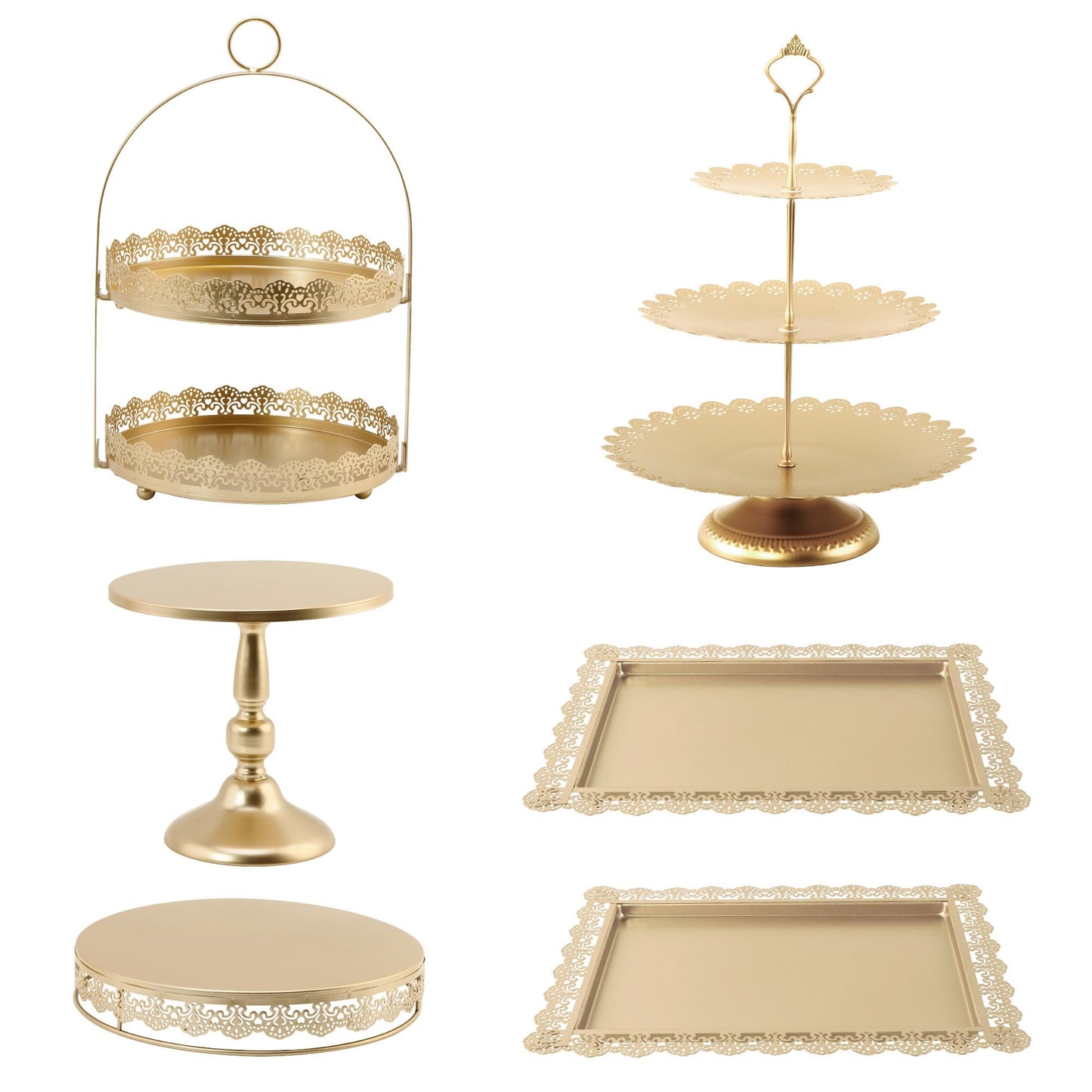 6 Pcs Gold Cake Stands Set, QENUIITEA Cake Display Pedestal Tiered Cupcake Holder Dessert Plate Serving Tower Tray Decorative for Wedding Birthday Party Baby Shower Celebration