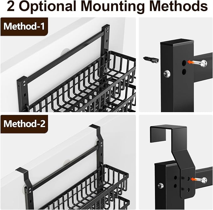 POKIPO 9 Tier Over The Door Pantry Organizer, 2 in 1 Wall Mount or Hanging Spice Rack with Adjustable Deep Basket, Heavy-Duty Seasoning Organizer and Storage for Kitchen Cabinet Closet Bathroom