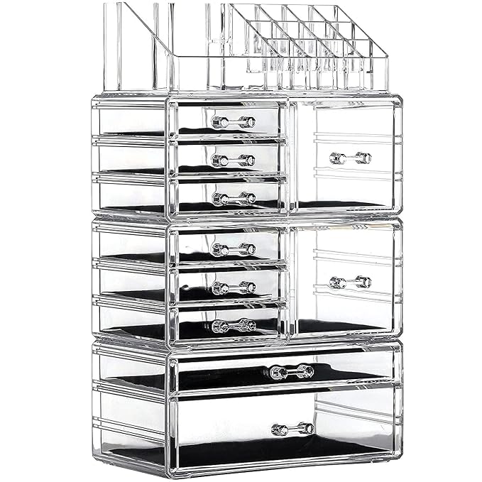 Cq Acrylic 4 Pack Clear Makeup Storage, Stackable 10 Drawer Organizer for Vanity, Jewelry, Hair Clip, Beauty & Skincare Products